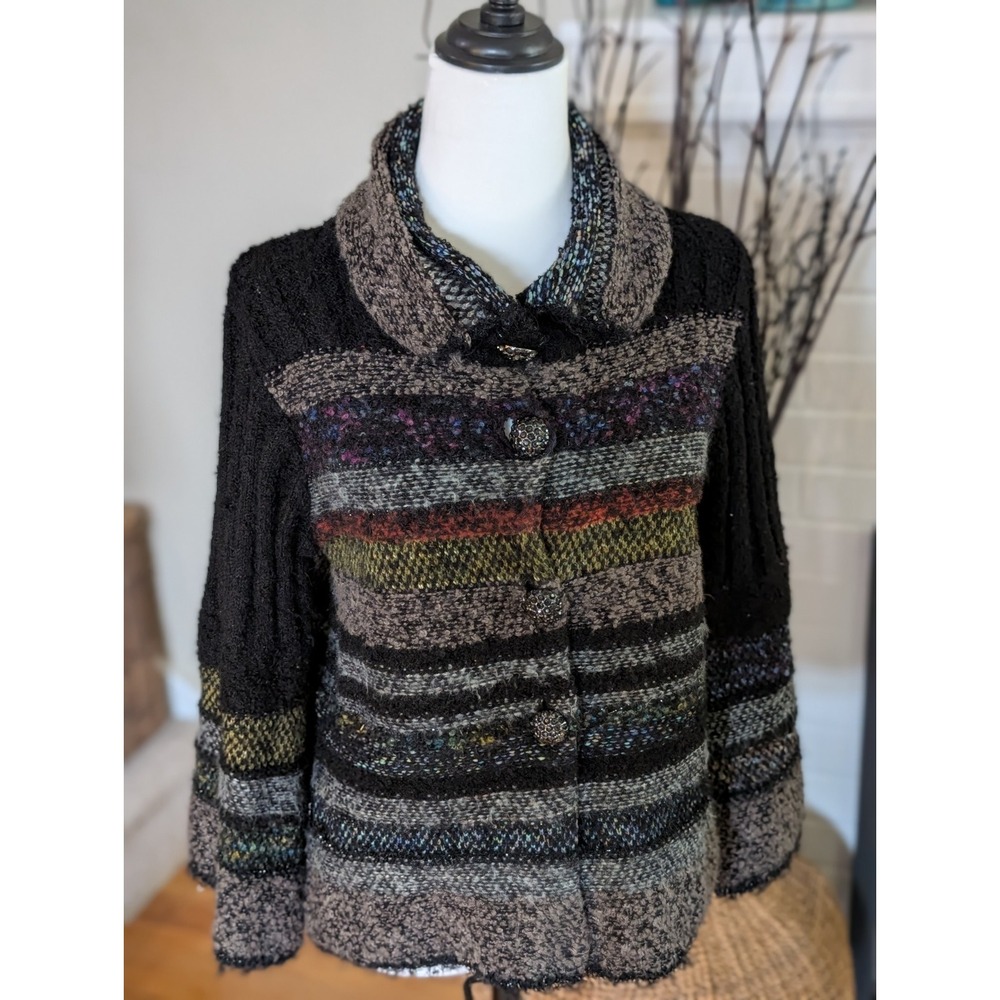 Anthropologie Curio Cardigan Sweater Jacket (M) Vintage Multi Texture Knit